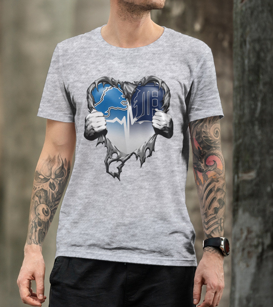 Lions Tigers Heartbeat Detroit Fan T-Shirt