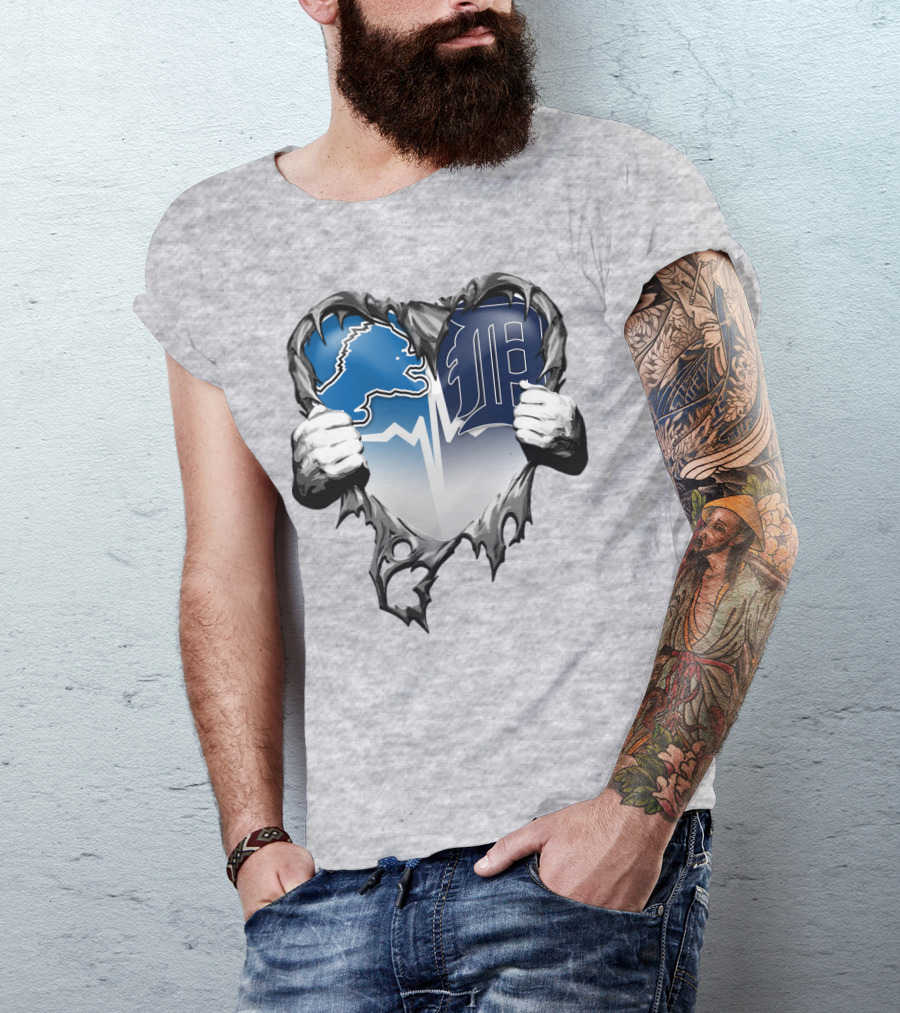 Lions Tigers Heartbeat Detroit Fan T-Shirt