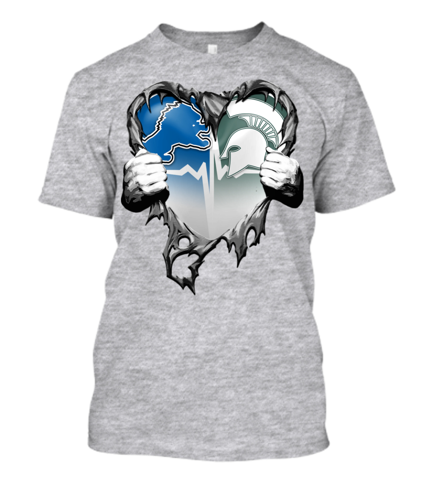 Detroit Lions And Michigan State Spartans Heart Logo Collaboration T-Shirt