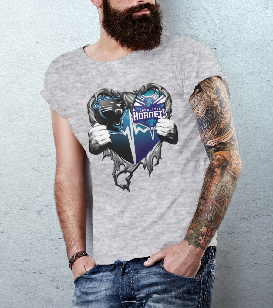 Carolina Panthers Charlotte Hornets Heart T-Shirt