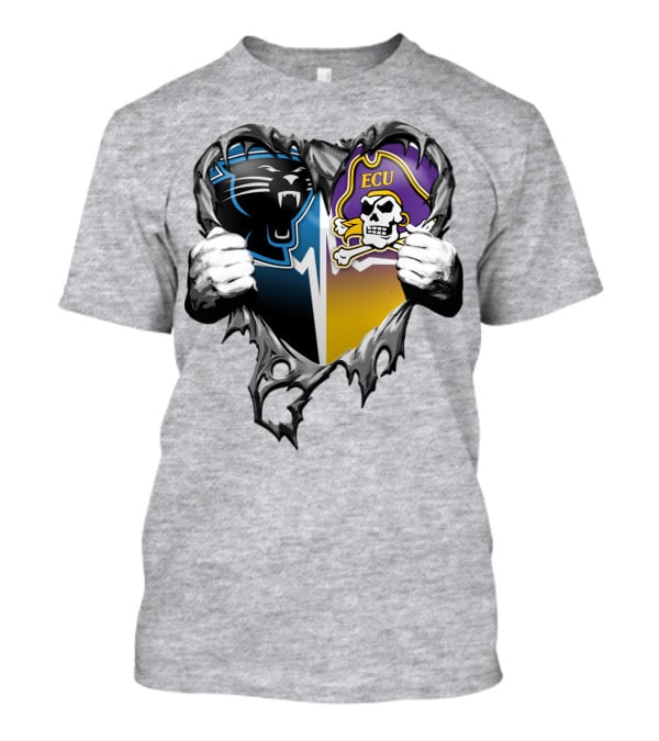 Carolina Panthers Ecu Pirates Torn Heart T-Shirt