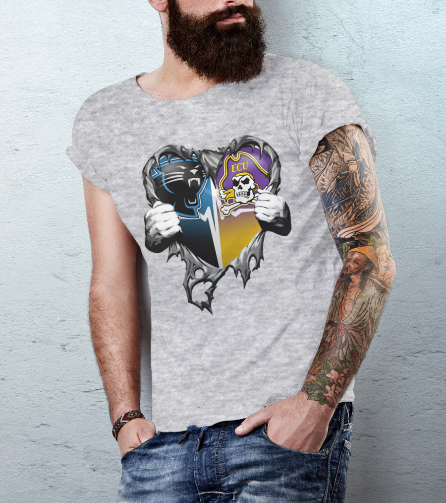 Carolina Panthers Ecu Pirates Torn Heart T-Shirt