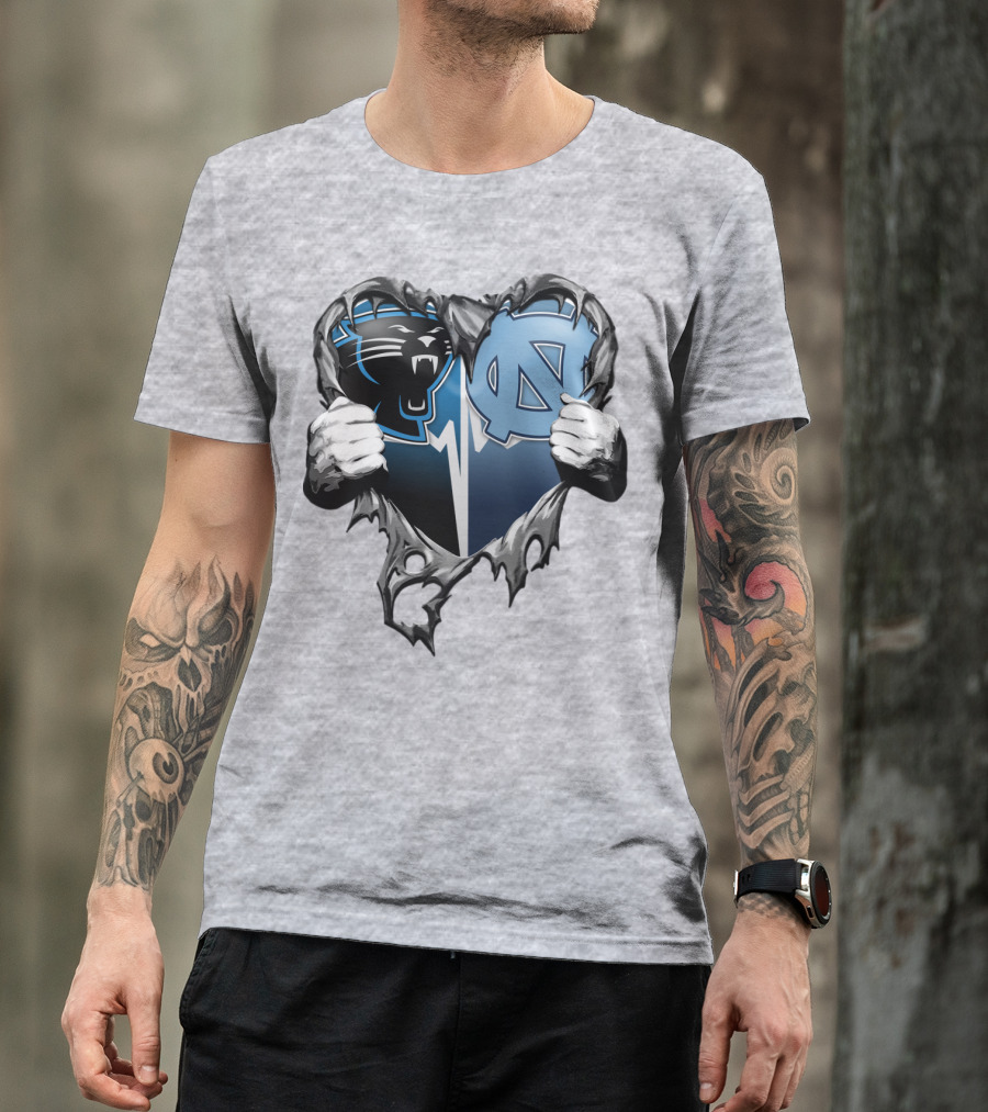 Carolina Panthers Unc Tar Heels Heart Ripped T-Shirt