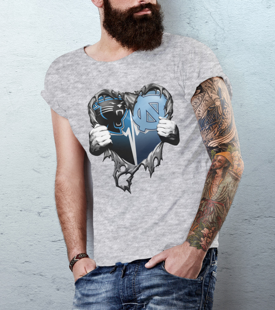 Carolina Panthers Unc Tar Heels Heart Ripped T-Shirt