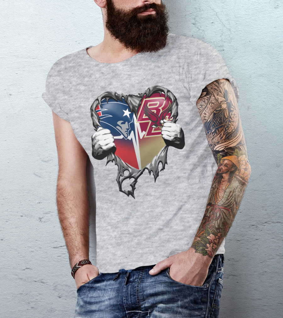 New England Patriots Boston College Eagles Heart T-Shirt