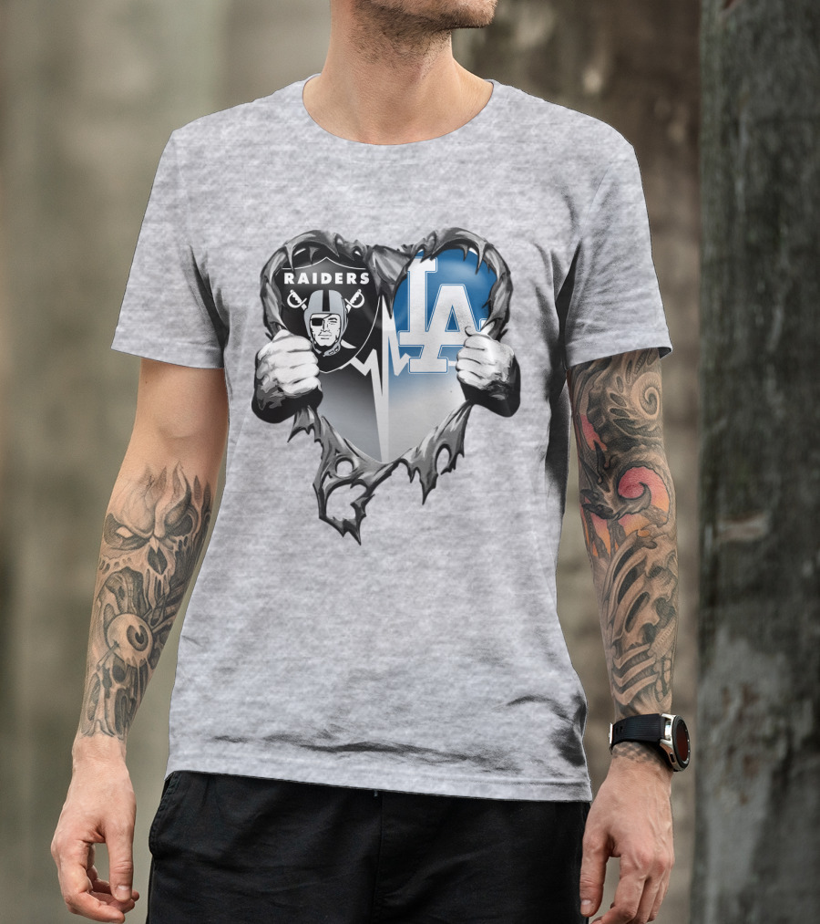 Raiders La Dodgers Heart Design Xatt095 T-Shirt
