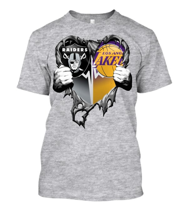 Raiders Los Angeles Lakers Heart Logo Tear T-Shirt