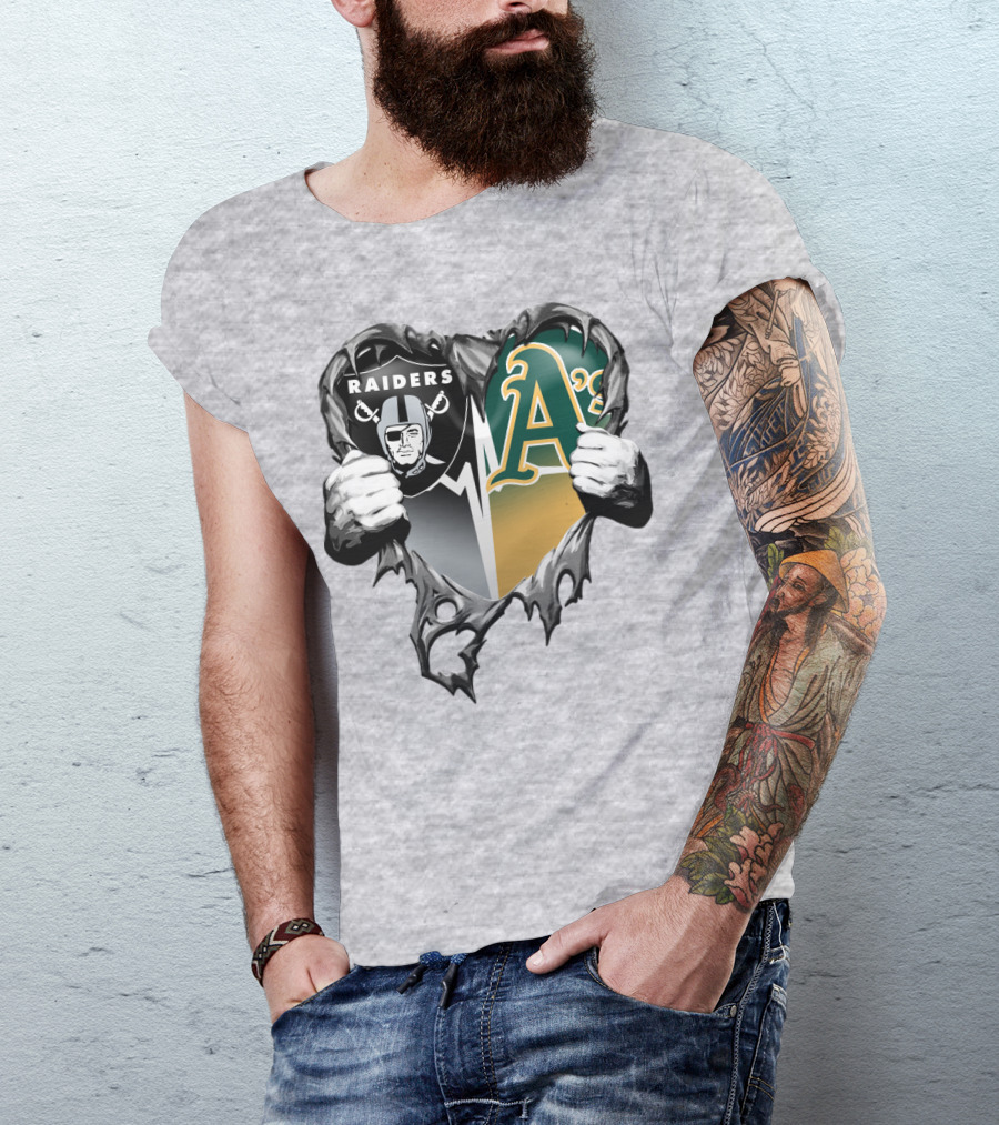 Raiders A's Heart Torn Football And Baseball Fans T-Shirt