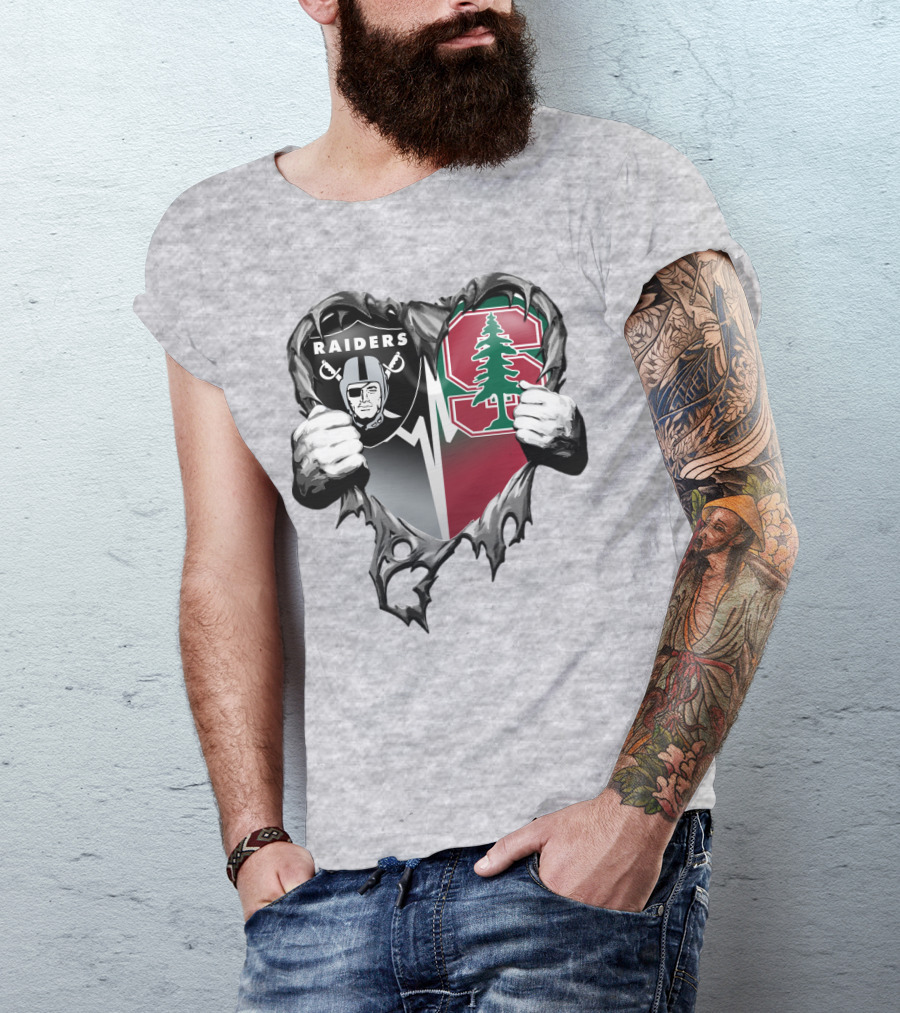 Raiders Stanford Cardinal Heart Football Fusion T-Shirt