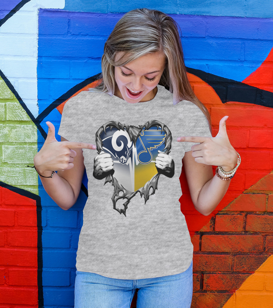 St. Louis Rams And Blues Heart Torn T-Shirt