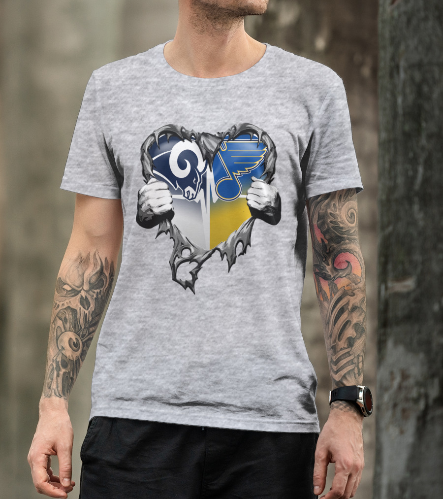 St. Louis Rams And Blues Heart Torn T-Shirt