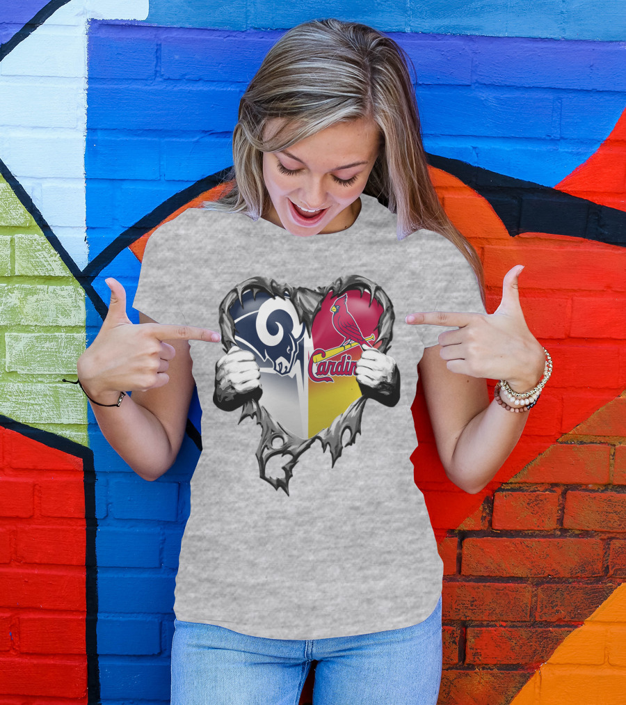 Rams Cardinals Heart Rip Combo T-Shirt