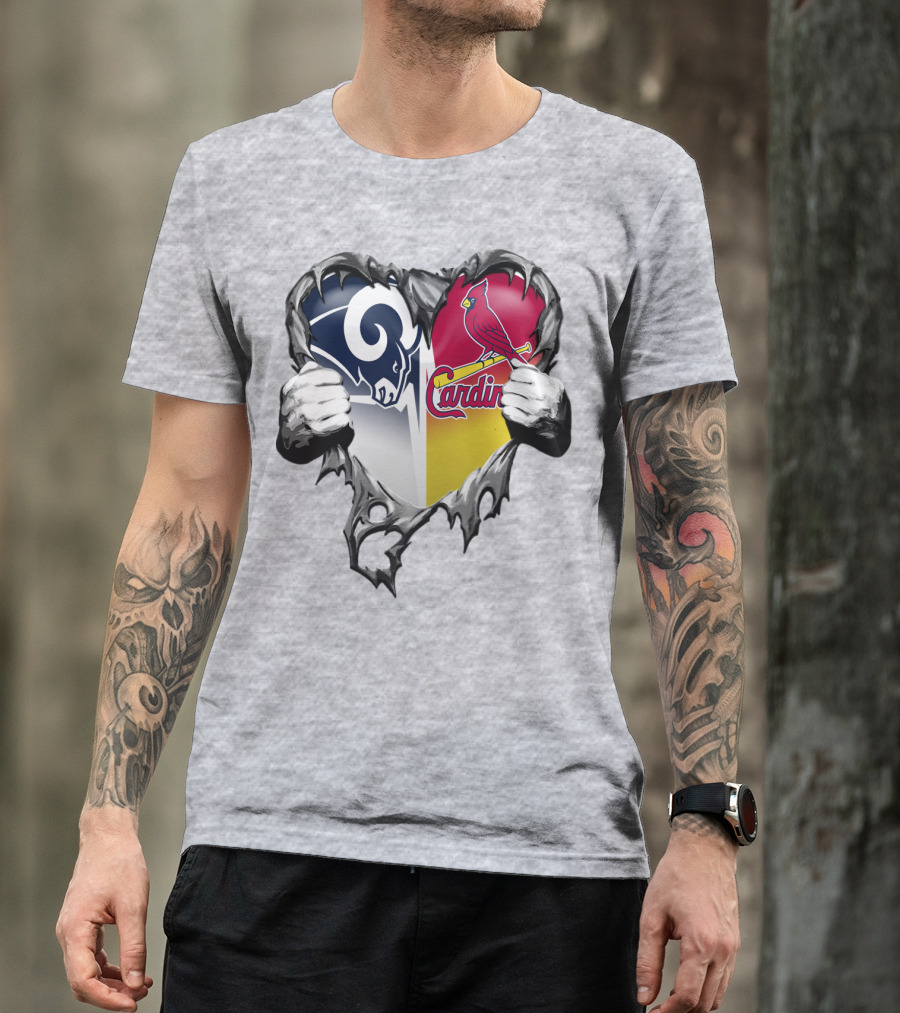 Rams Cardinals Heart Rip Combo T-Shirt