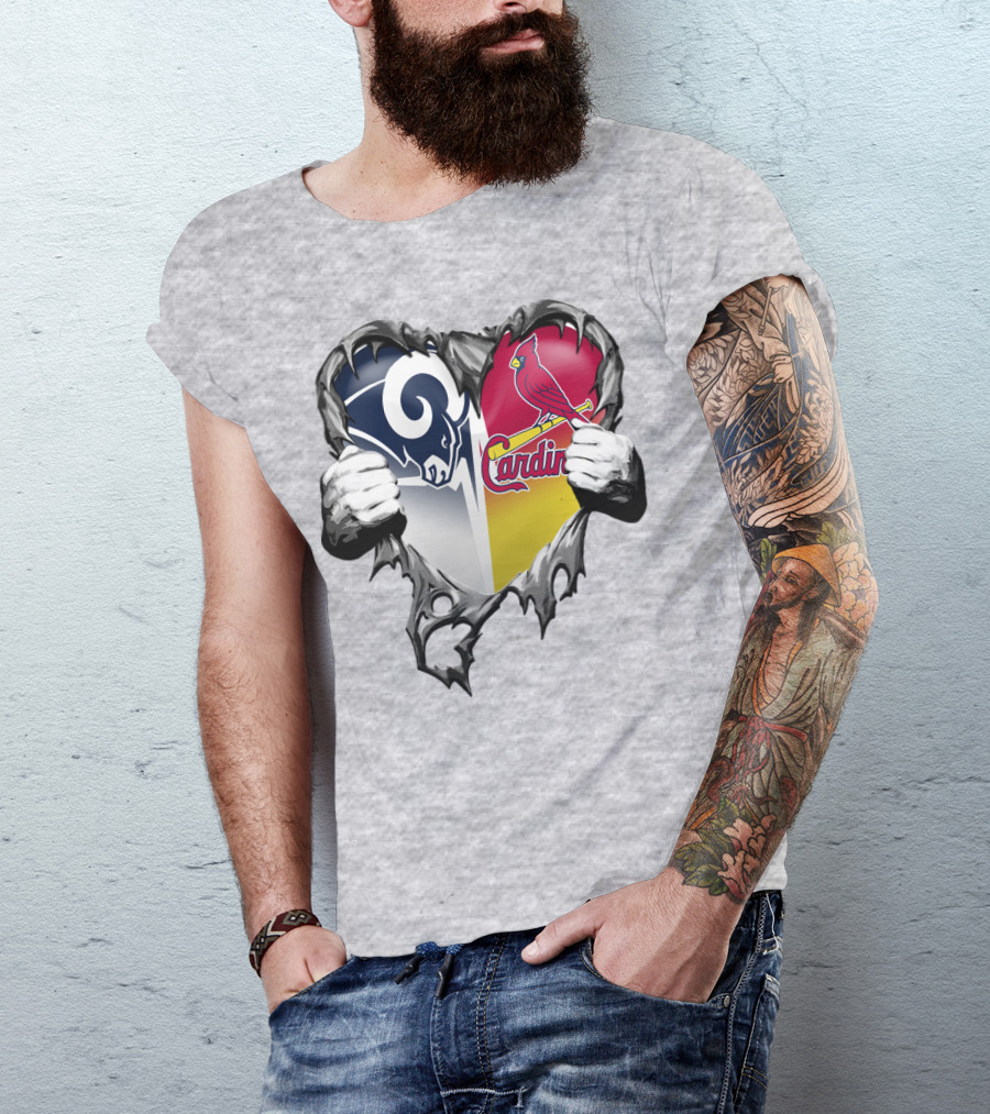Rams Cardinals Heart Rip Combo T-Shirt