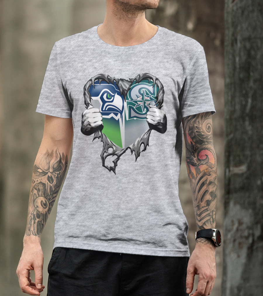 Seahawks Mariners Heart Hands Logo Fusion T-Shirt