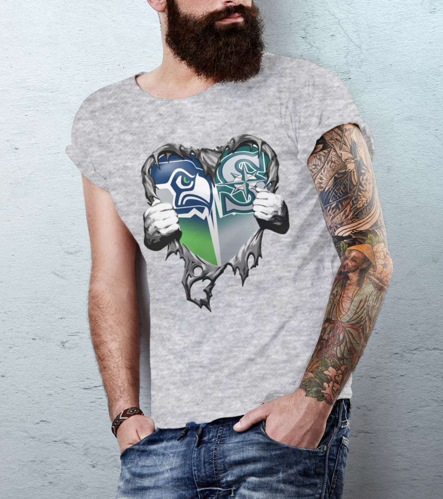 Seahawks Mariners Heart Hands Logo Fusion T-Shirt