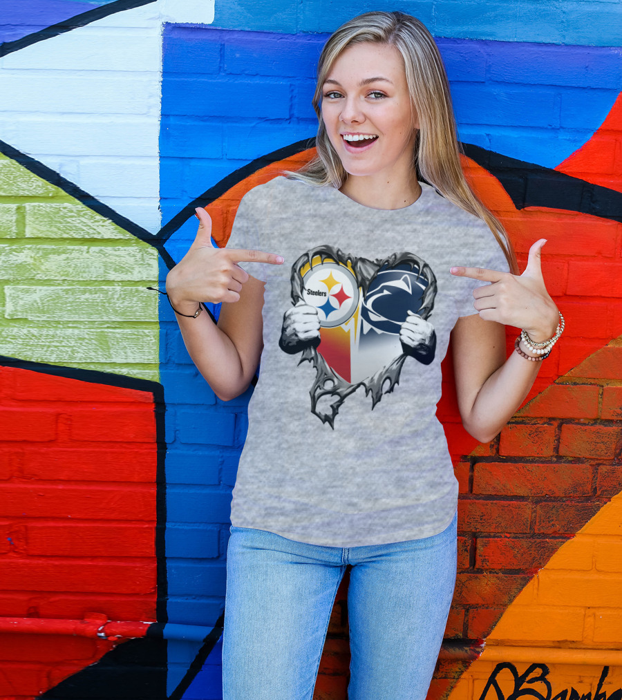 Steelers Penn State Heart Logo Hands T-Shirt