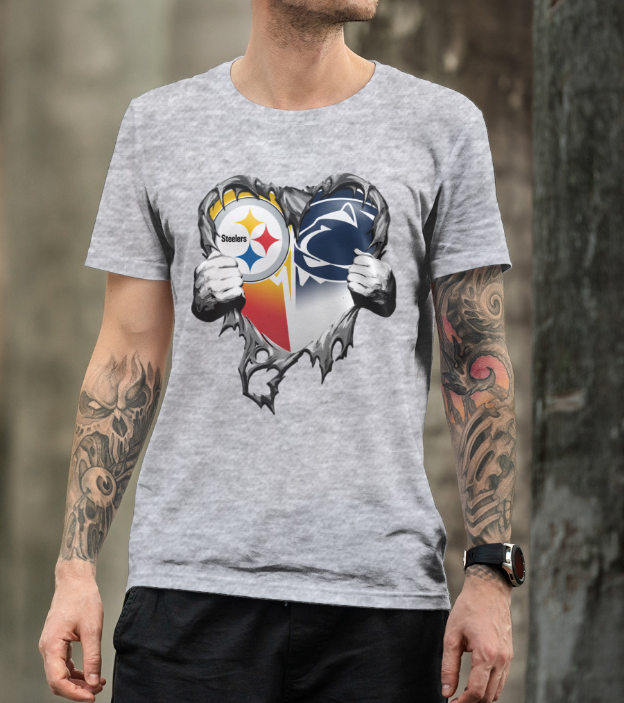 Steelers Penn State Heart Logo Hands T-Shirt