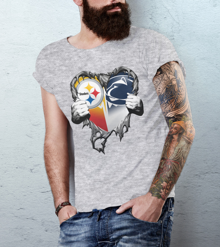Steelers Penn State Heart Logo Hands T-Shirt