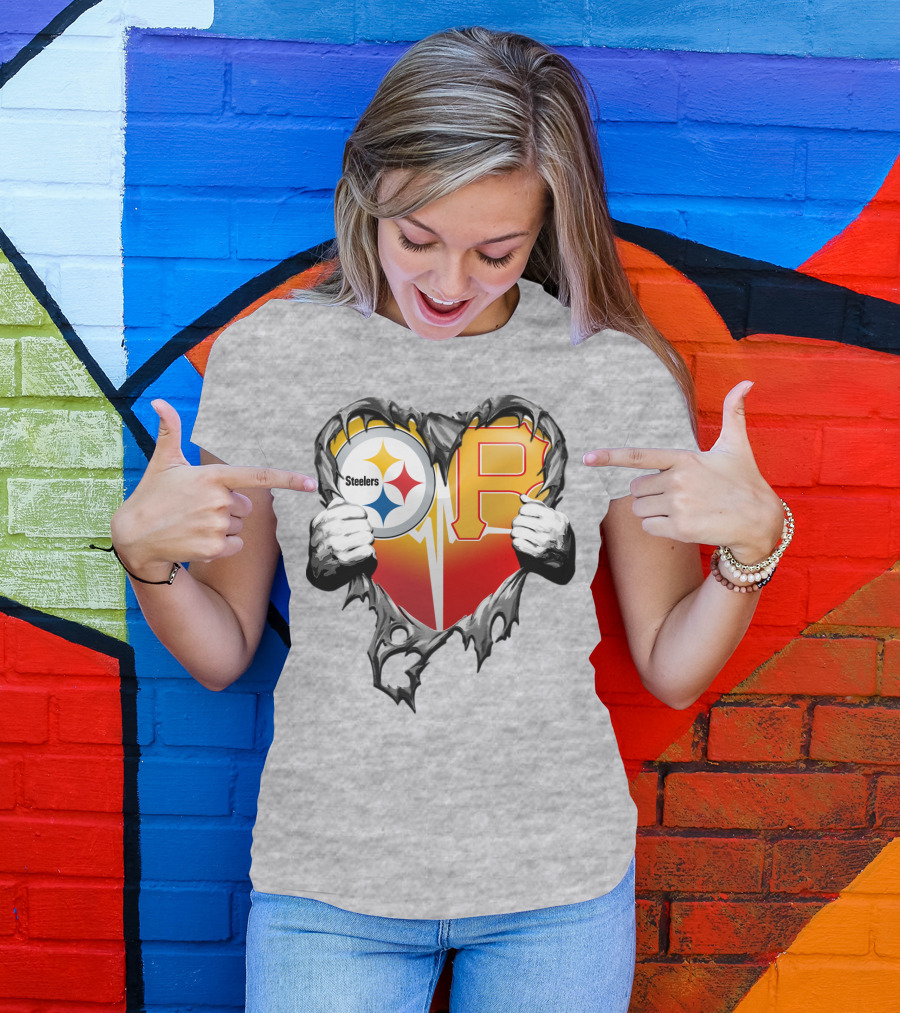 Steelers Pirates Heart Logo Fusion T-Shirt