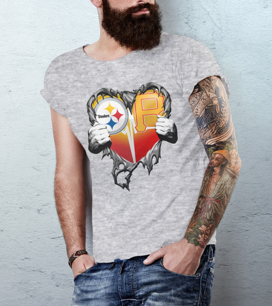 Steelers Pirates Heart Logo Fusion T-Shirt