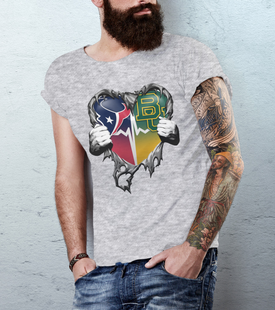 Houston Texans Baylor Bears Heart Rip T-Shirt