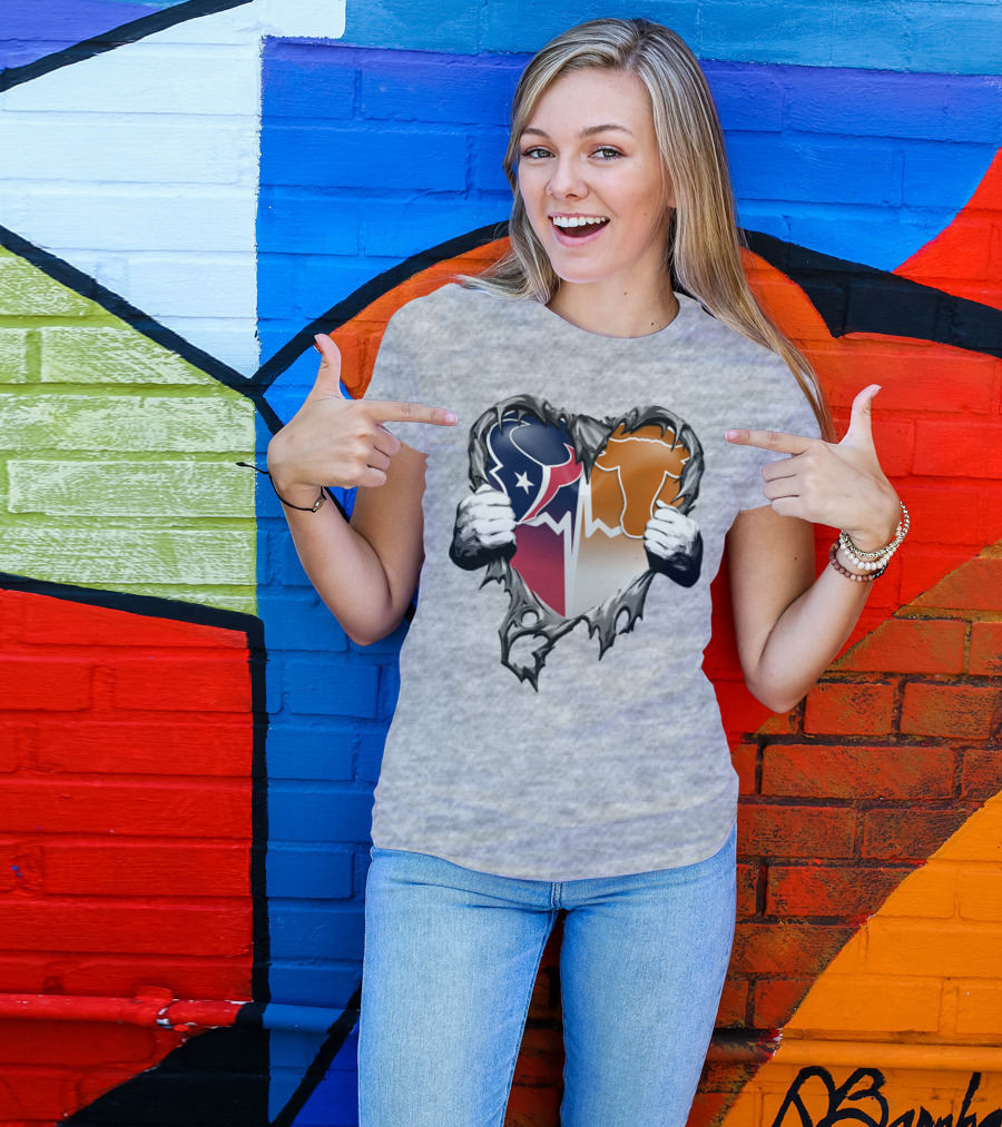 Houston Texans Dallas Cowboys Split Heart T-Shirt