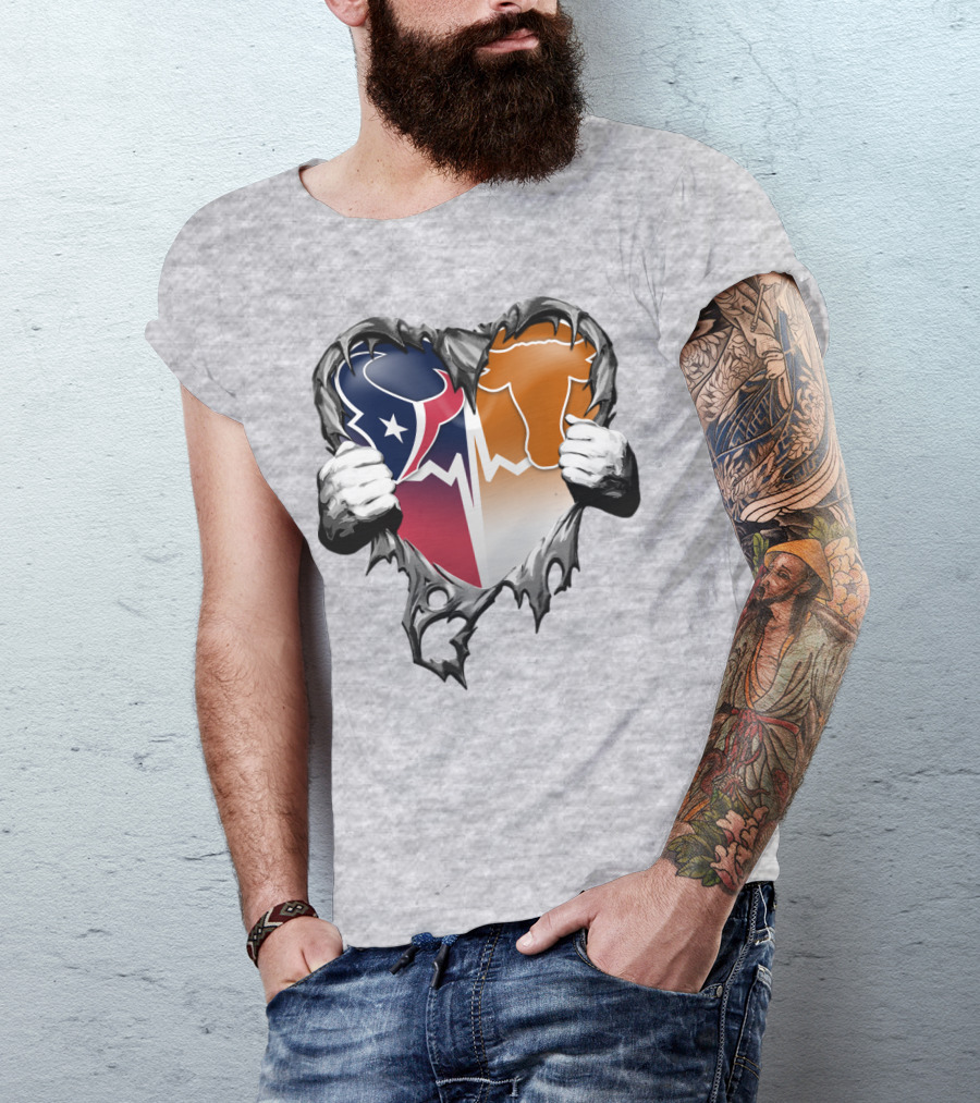Houston Texans Dallas Cowboys Split Heart T-Shirt