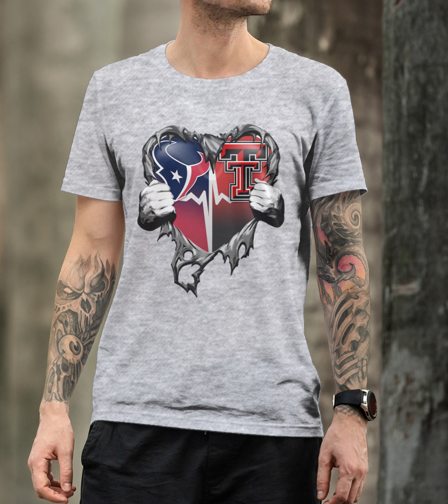Houston Texans Texas Tech Heart Logo Peeling T-Shirt