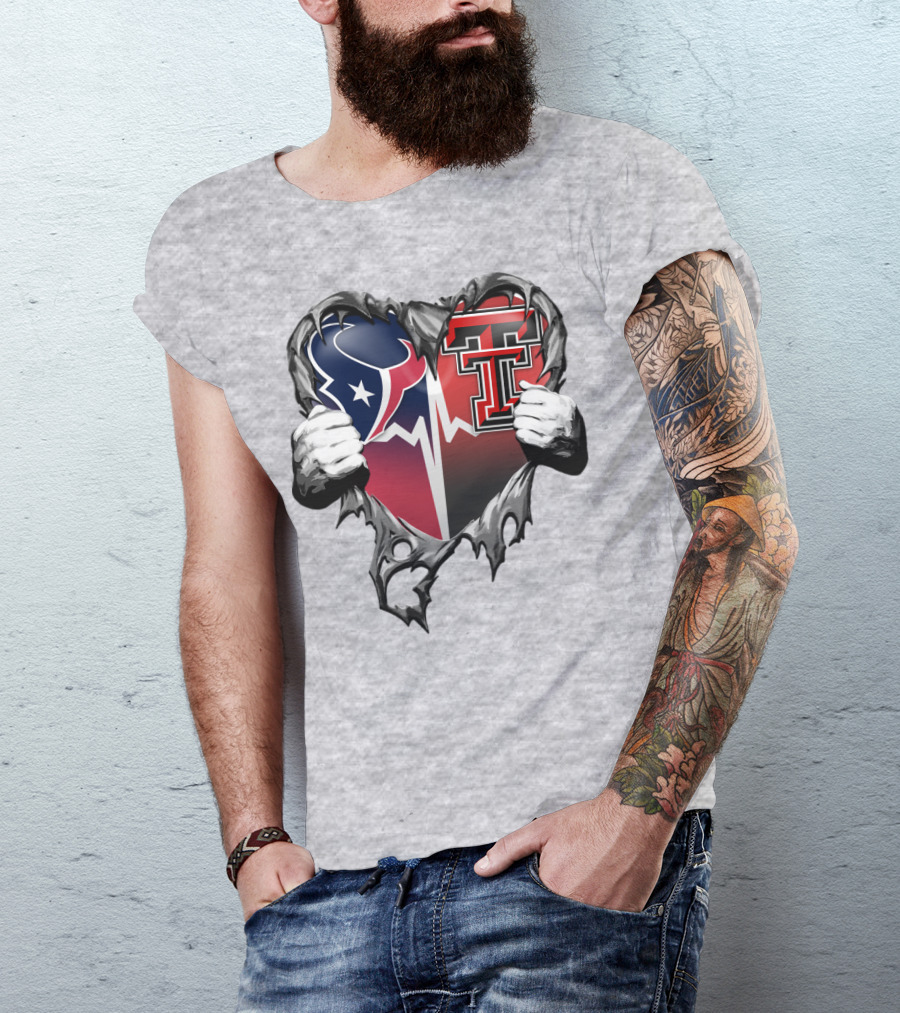 Houston Texans Texas Tech Heart Logo Peeling T-Shirt