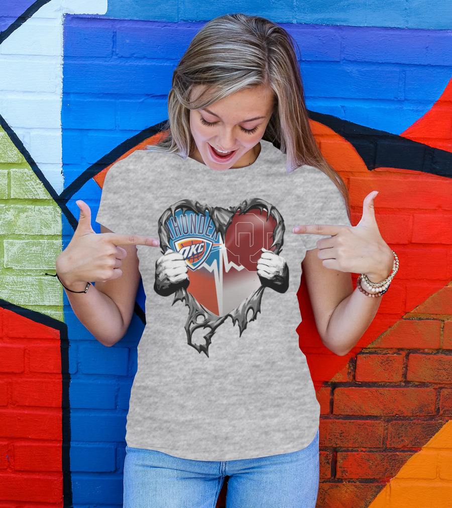 Oklahoma City Thunder Ou Sooners Torn Heart T-Shirt