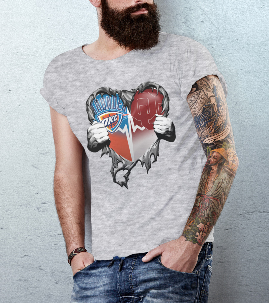 Oklahoma City Thunder Ou Sooners Torn Heart T-Shirt