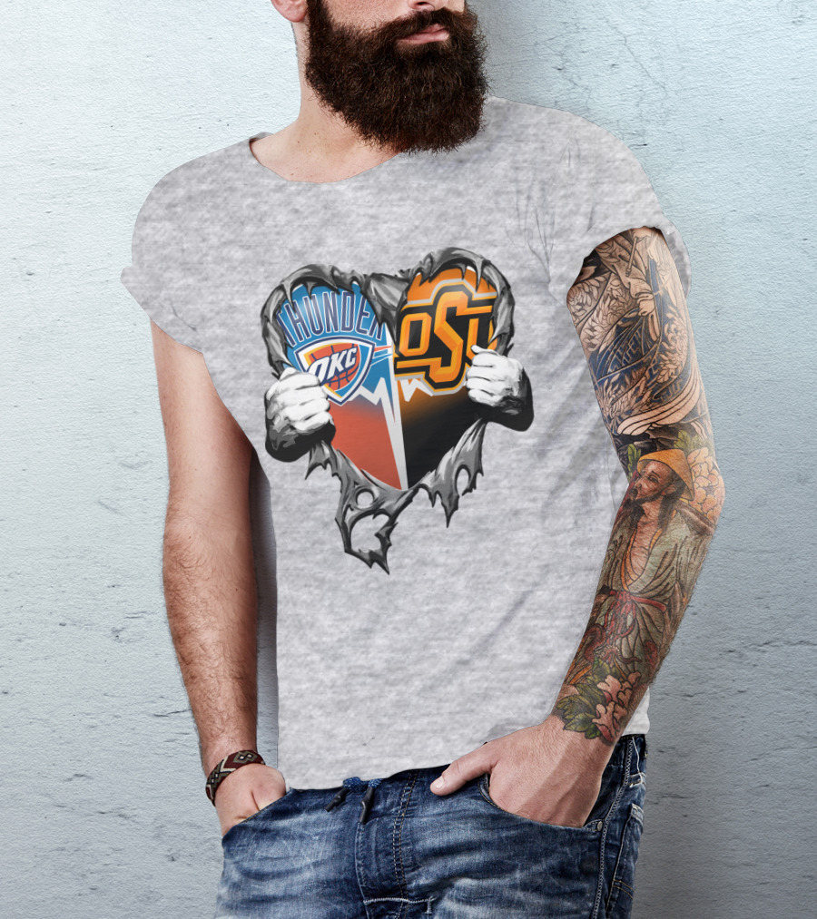 Okc Thunder Osu Cowboys Heart T-Shirt