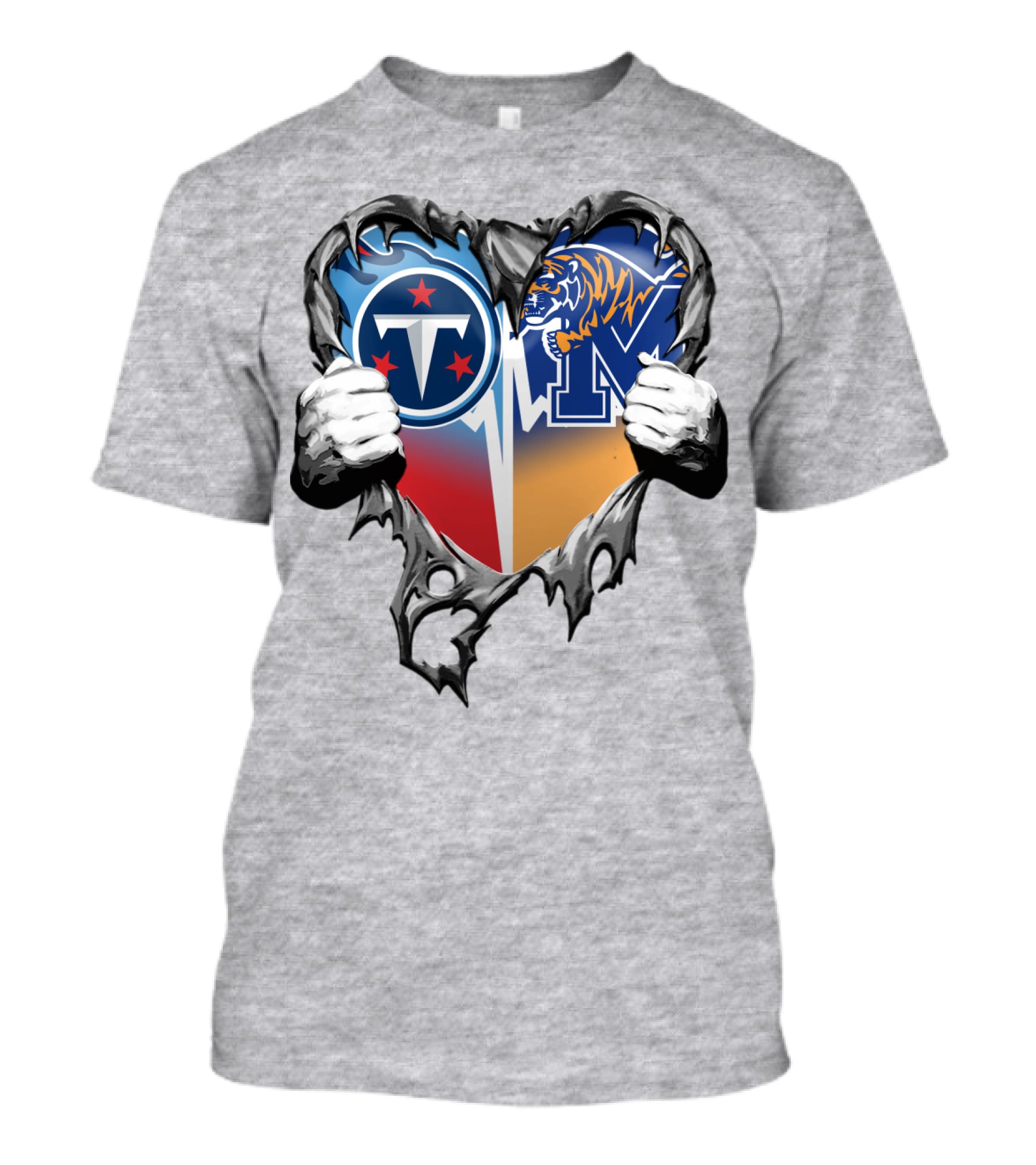 Tennessee Titans And Memphis Tigers Heart Design Xatt129 T-Shirt