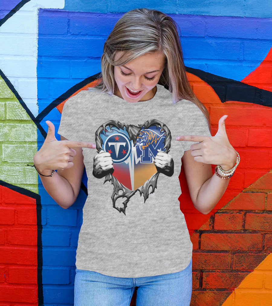 Tennessee Titans And Memphis Tigers Heart Design Xatt129 T-Shirt