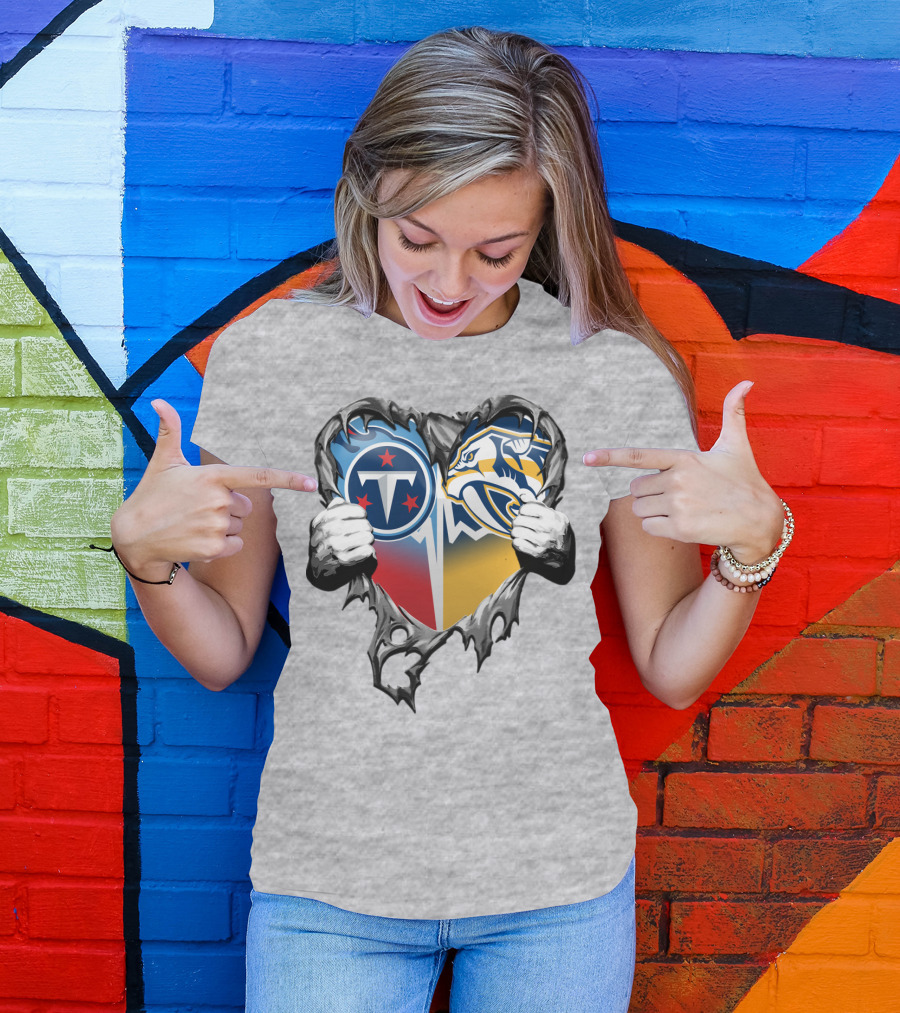 Tennessee Titans And Nashville Predators Heart T-Shirt