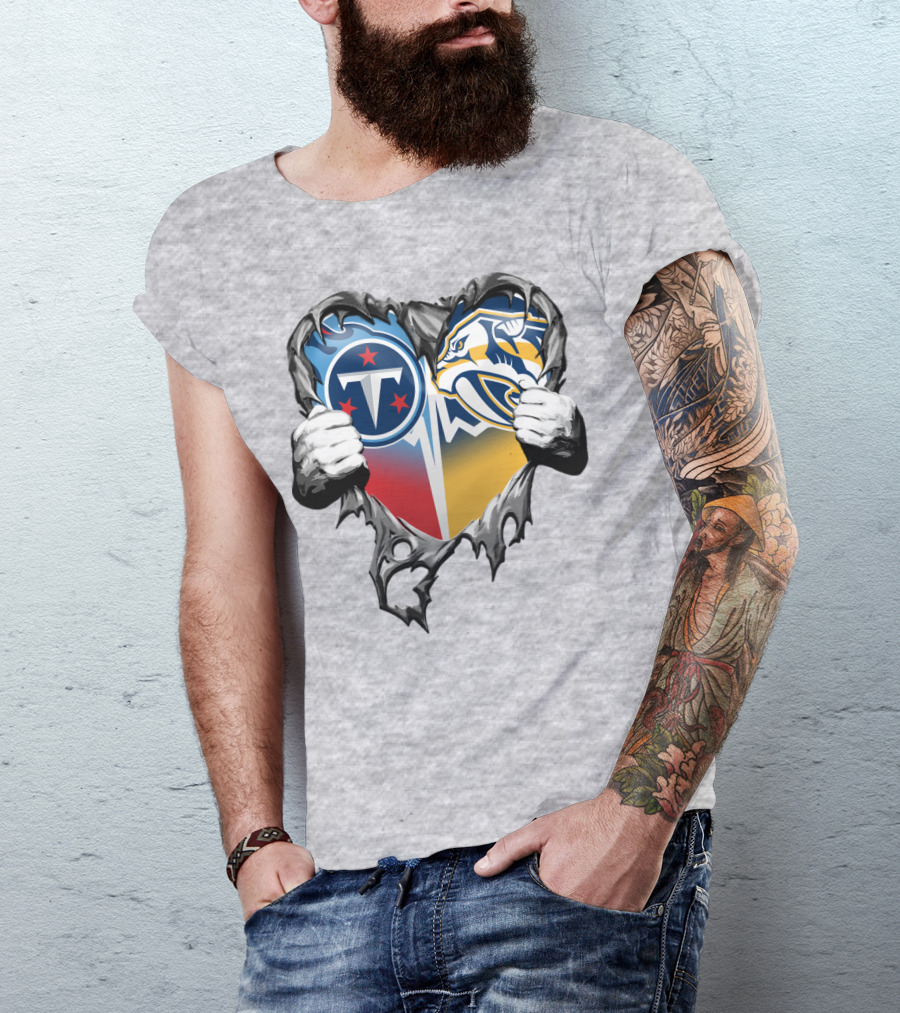 Tennessee Titans And Nashville Predators Heart T-Shirt