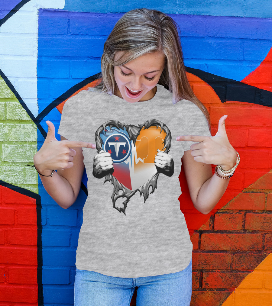Tennessee Titans And Volunteers Heart T-Shirt