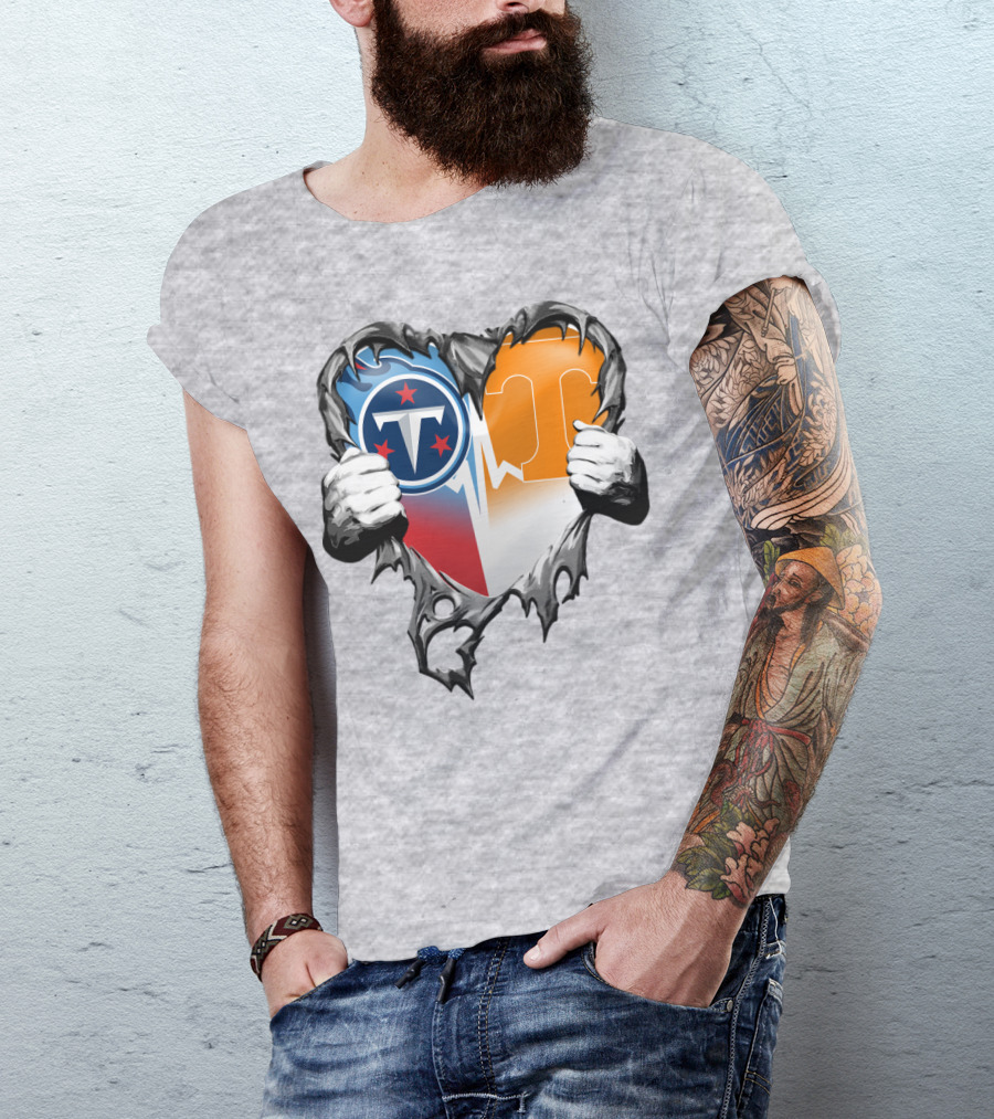 Tennessee Titans And Volunteers Heart T-Shirt