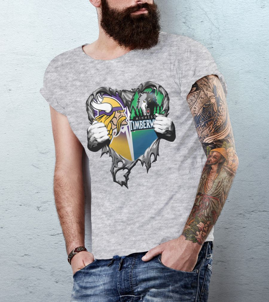 Minnesota Vikings Minnesota Timberwolves Heart Logo Mashup T-Shirt