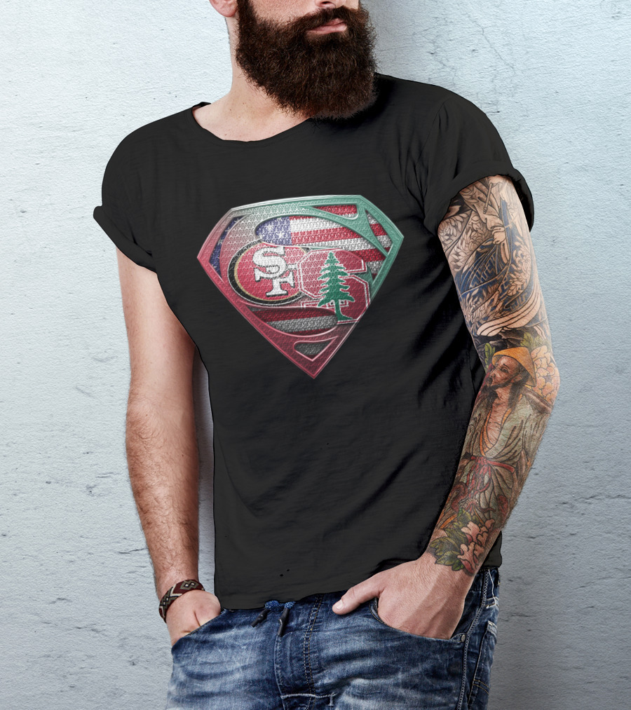 Sf Logo American Flag Superman Shield With Tree T-Shirt