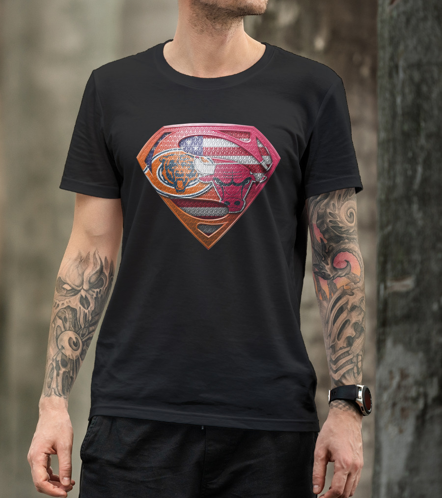 Chicago Bears Bulls Superman American Flag T-Shirt
