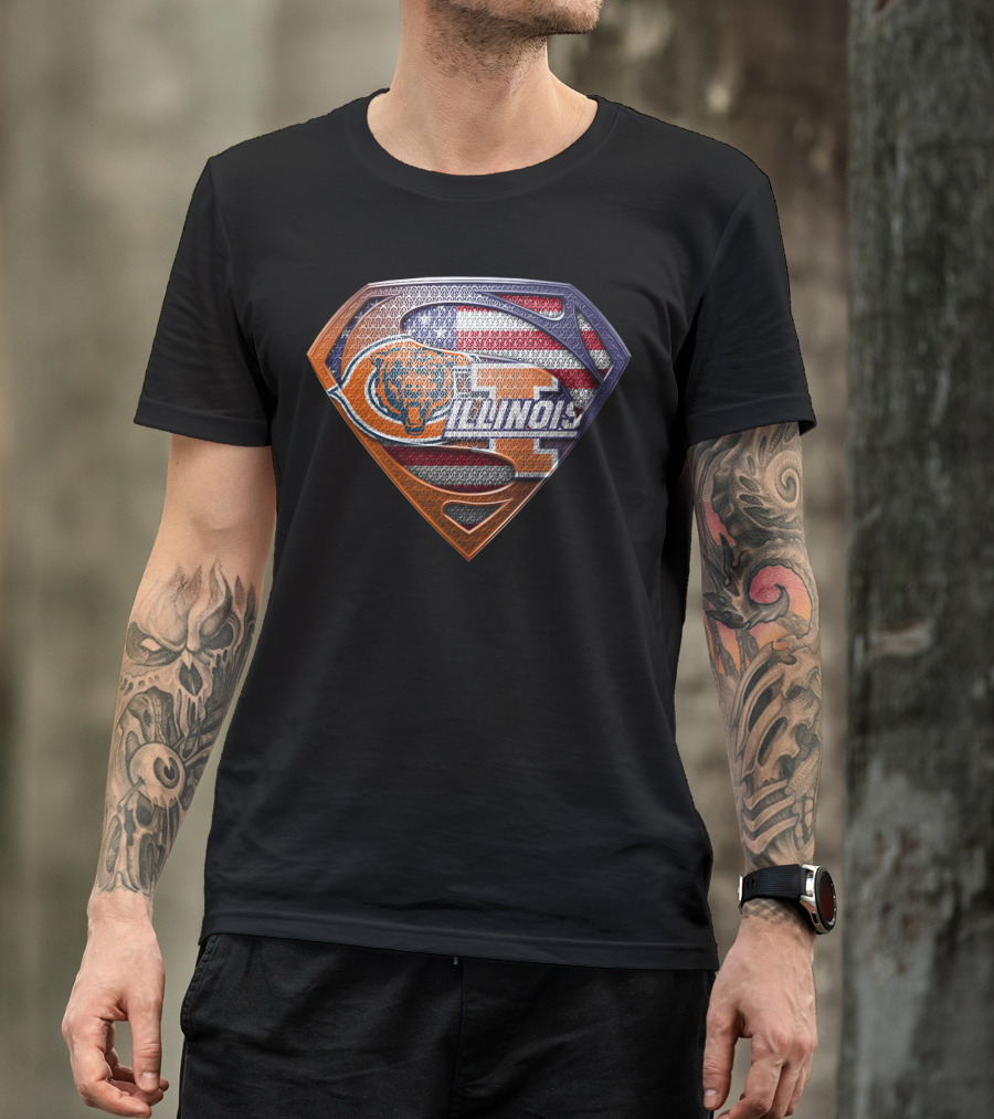 Illinois Bears American Flag Superman T-Shirt