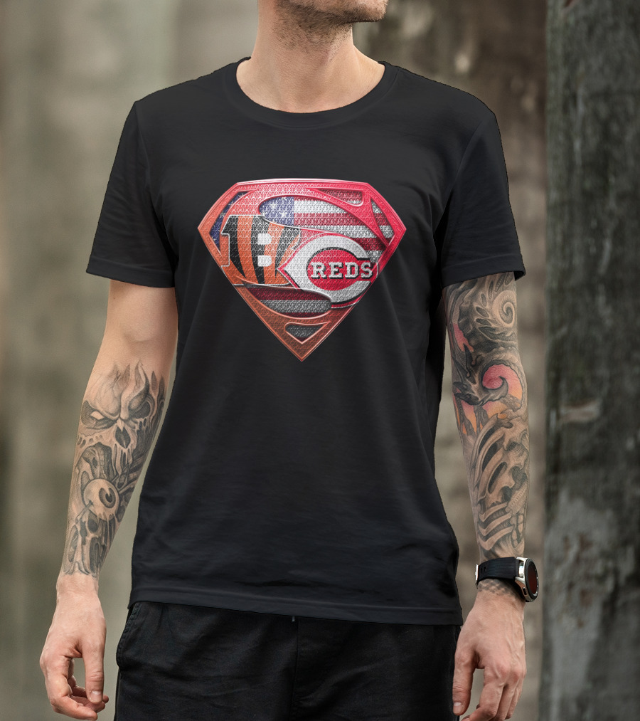 Reds Bengals Superman Usa Flag T-Shirt