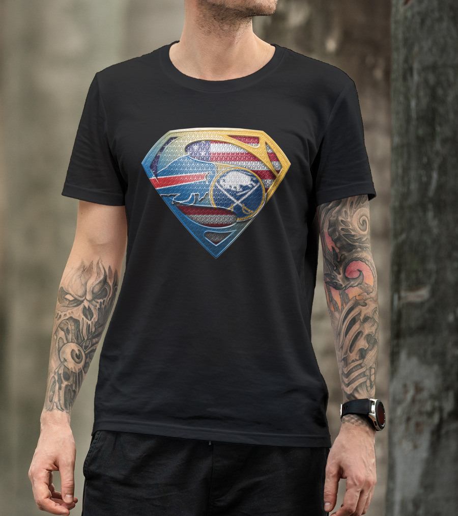 Buffalo Sabres American Flag Superman Logo Mashup T-Shirt