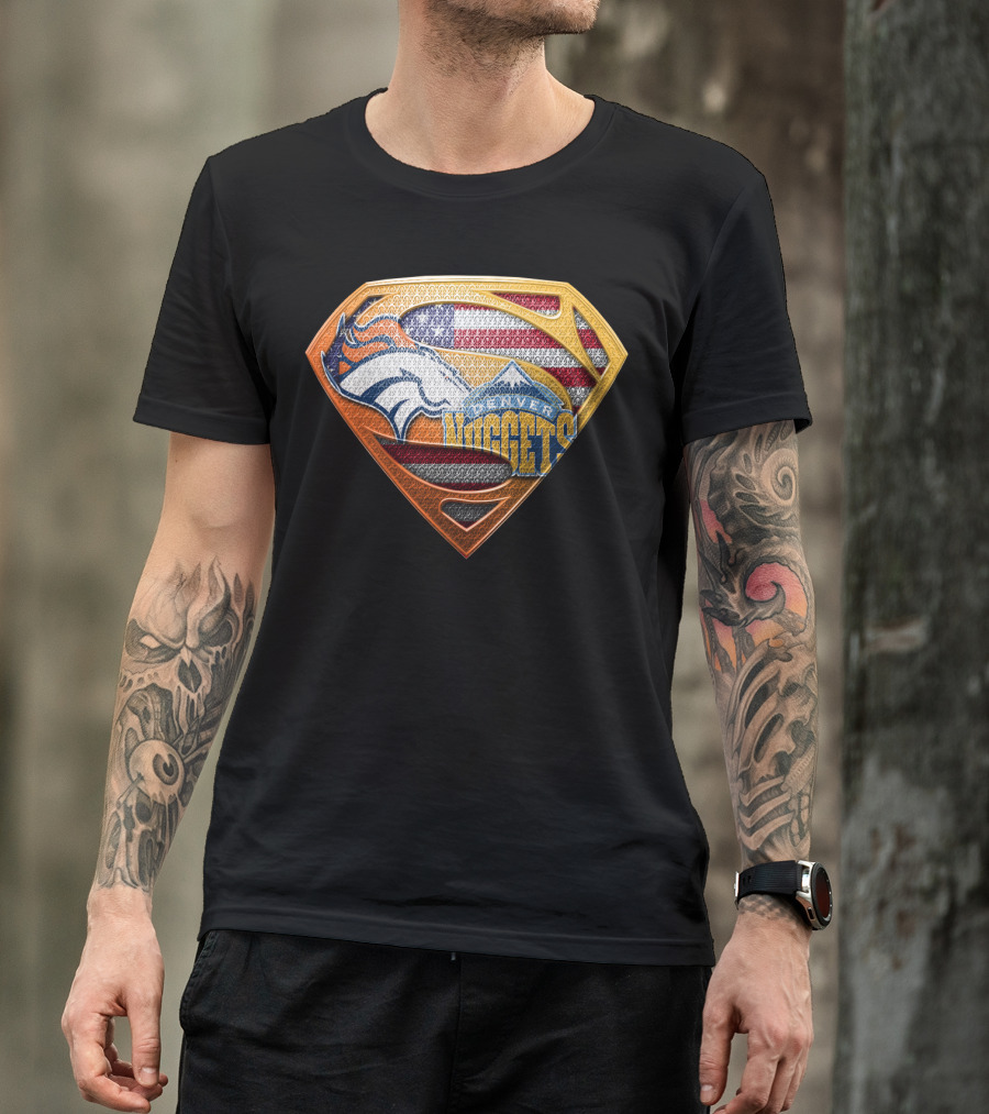 Denver Broncos Nuggets American Flag Superman Shield T-Shirt
