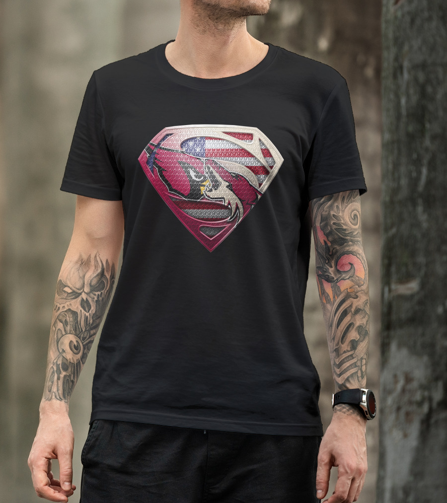 Arizona Cardinals Superman Logo American Flag Shield T-Shirt