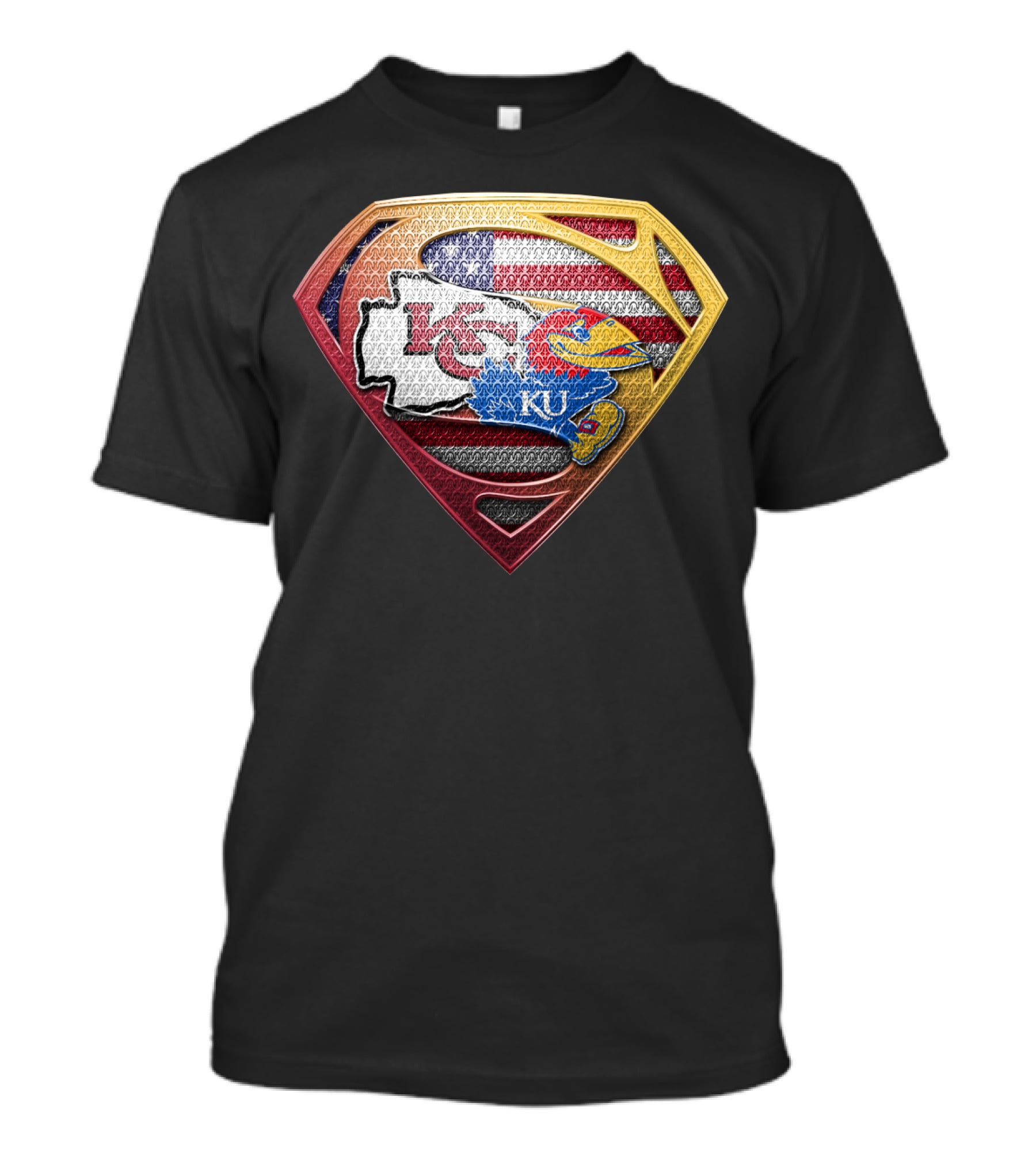 Superman Kansas City Chiefs Ku Jayhawks Usa Flag T-Shirt