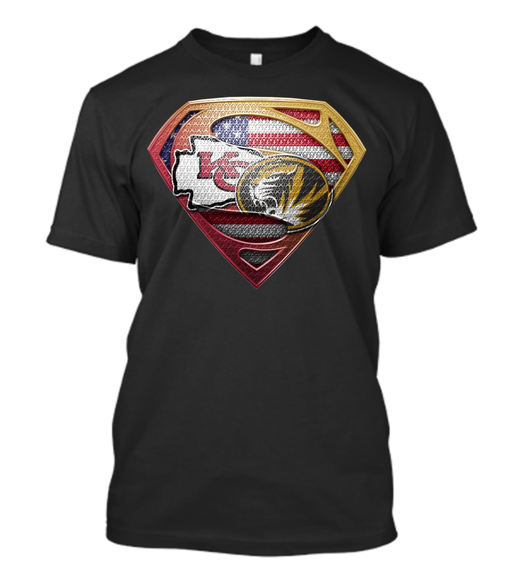 Missouri Chiefs Tigers Super Shield Usa Flag T-Shirt