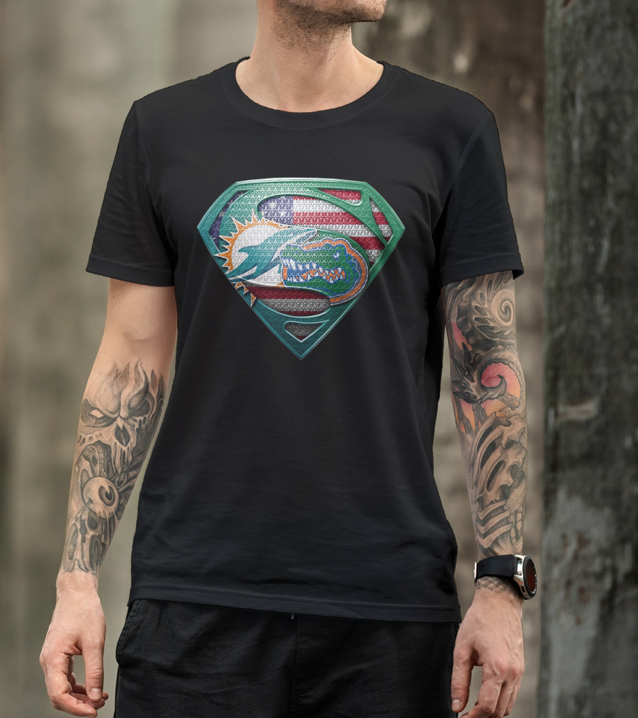 Miami Dolphins Florida Gators Superman Logo American Flag T-Shirt